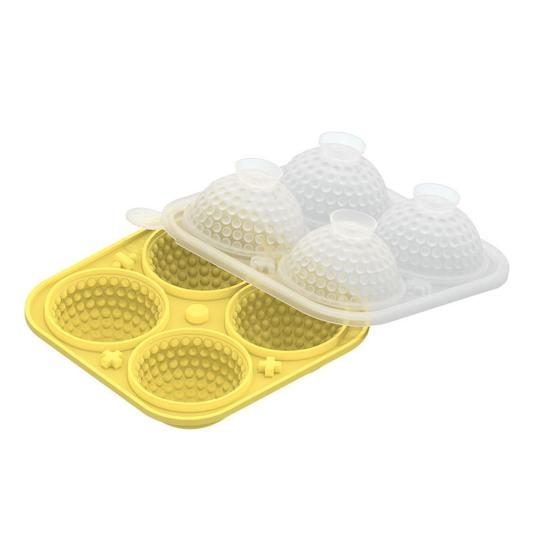 Golf Ball Ice Cube Tray 4-Cavity Silicone Mold with Funnel for Large Sphere Ice Easy-Release Leak-Proof жёлтый