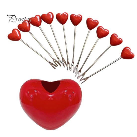 5/10Pcs Heart-Shaped Fruit Forks Set Dessert Cake Appetizer Picks with Love Holder Reusable Kitchen Utensils