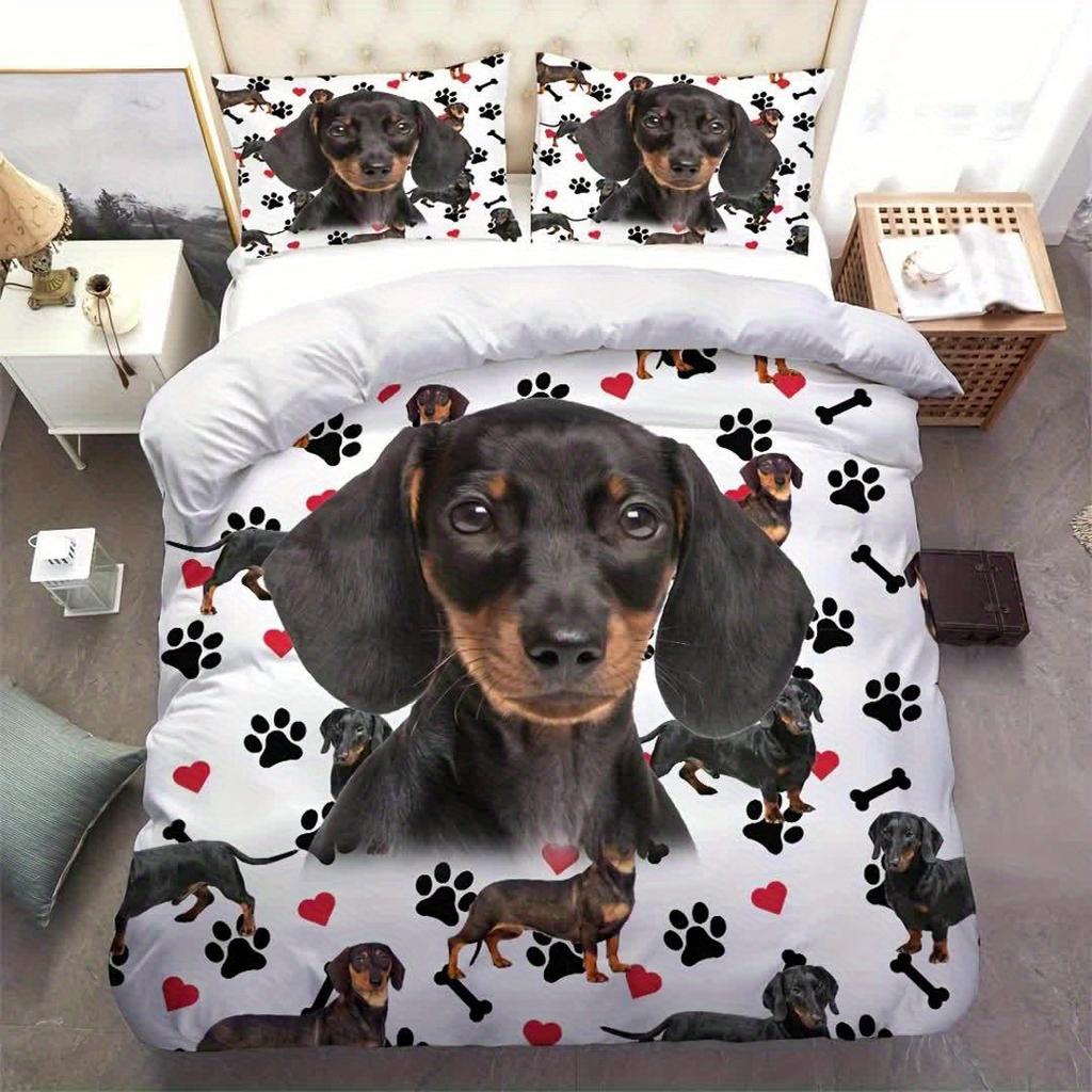 Cute Dachshund Dog Printed Duvet Cover Set - Bedroom & Guest Room Bedding Collection