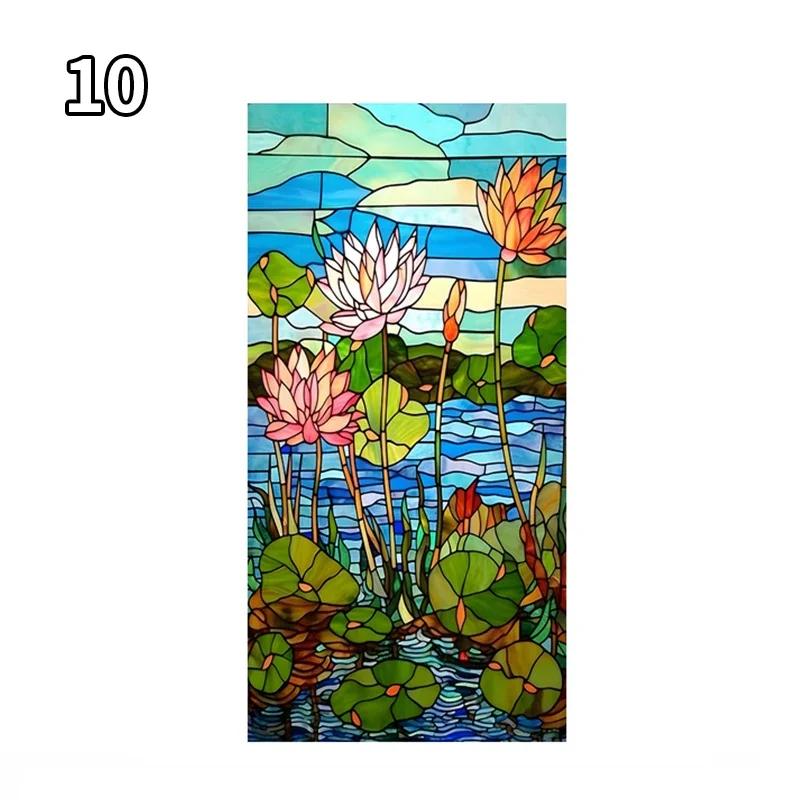 Art Rose Lotus Glass Film Church Stained Window Films Static Vintage Cling Waterproof Sun-proof Frosted Privacy Glass Stickers