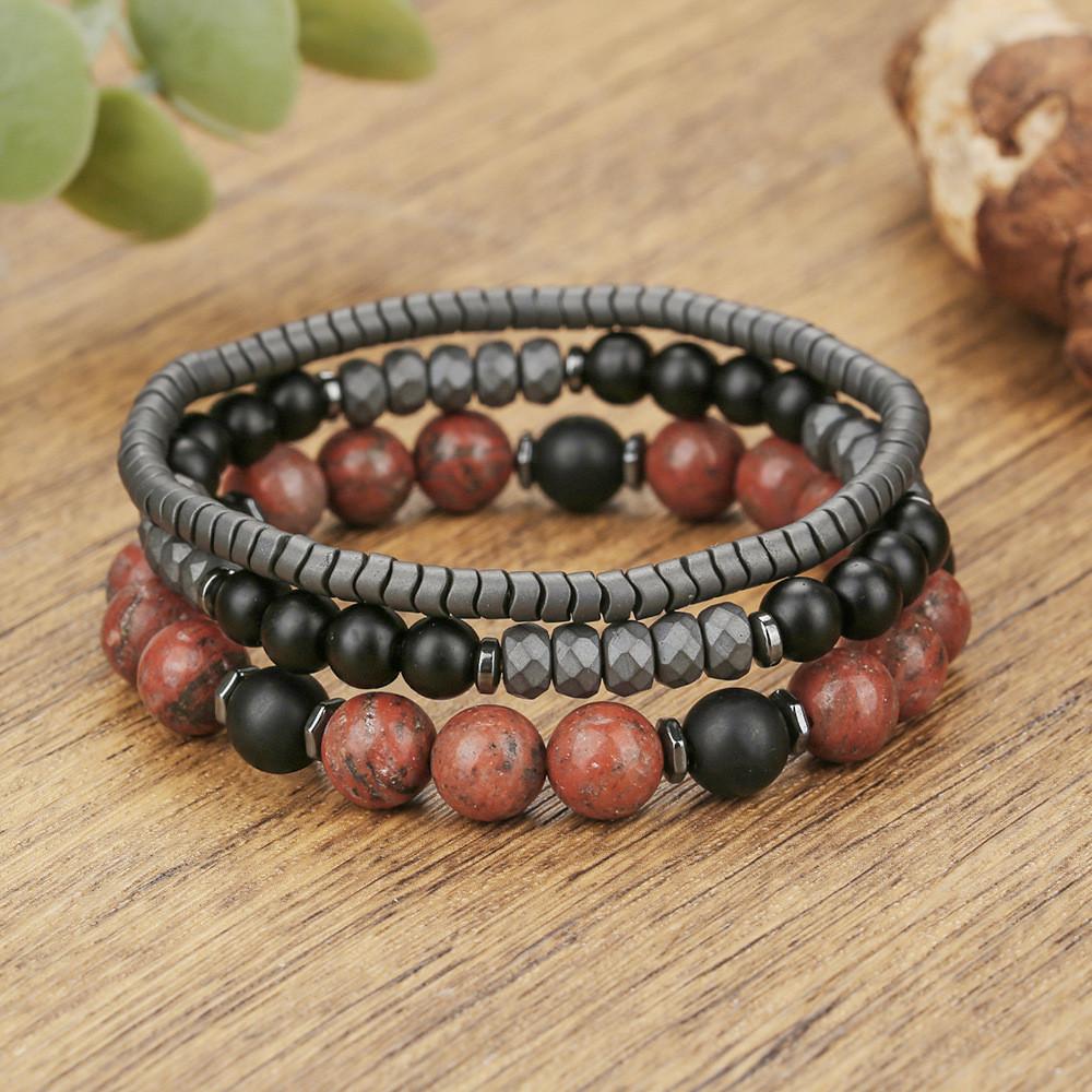

Black Agate Stone Beaded Bracelet For Men With Handmade Round Design For Travel Gift коричневый