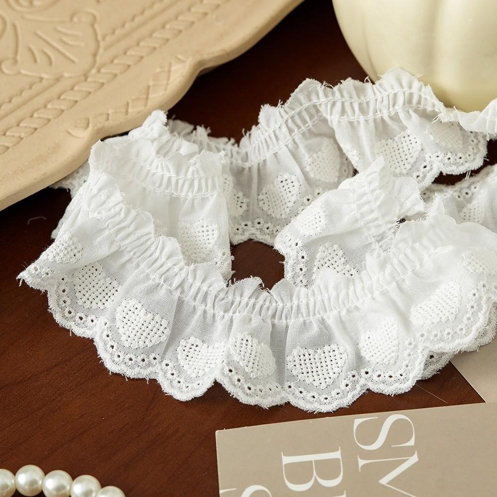 Finitura a Ruffle Larga 5 cm Fai da Te Bordo Gonna in Pizzo Stropicciato Ricamato con Cuori in Cotone Nastro Pieghettato Tessuto Pieghettato Accessori per Cucito