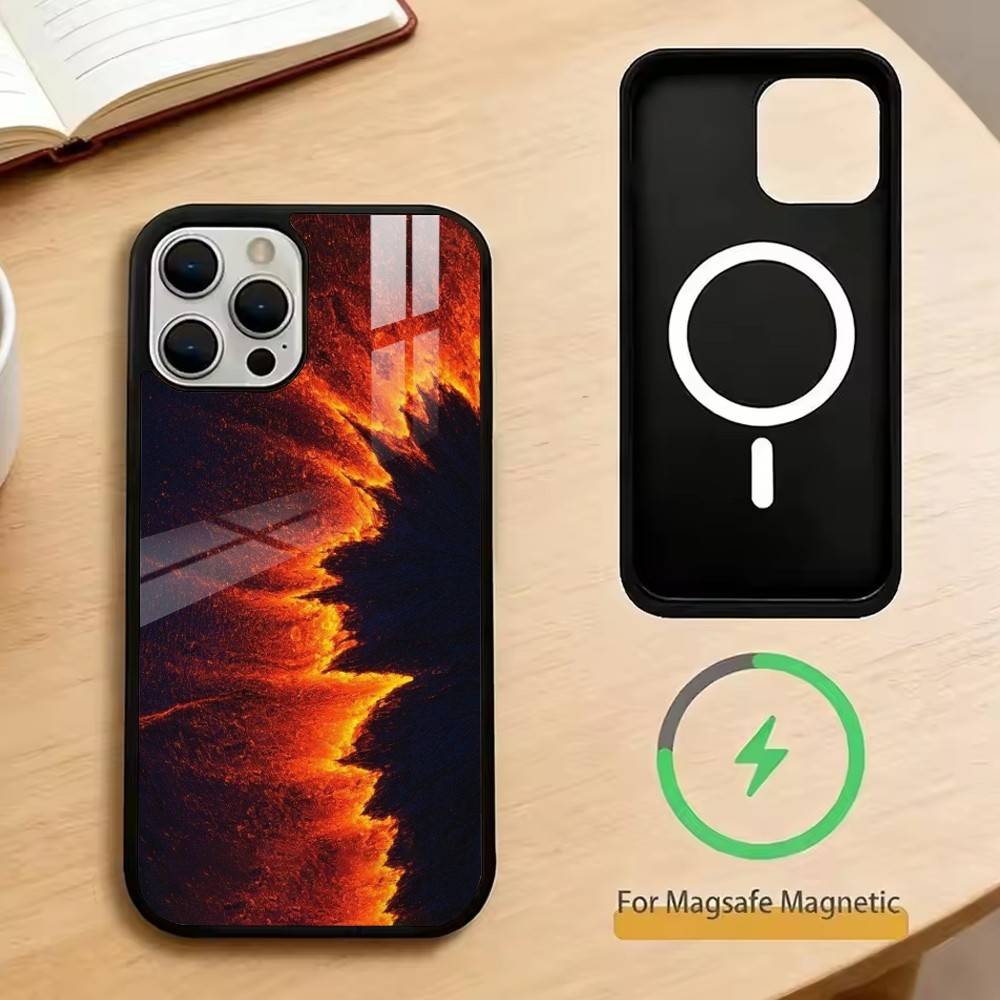 Volcano Phone Case For iPhone17,16,15,14,13,12,11 Plus,Pro Magnetic with Magsafe Wireless Charging