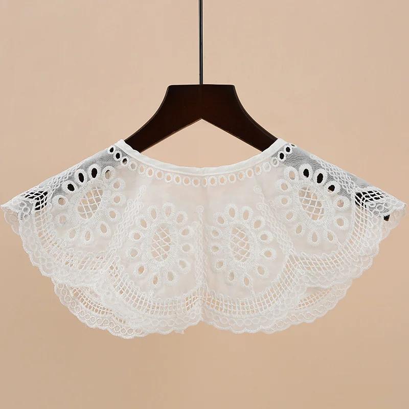 Perfect Match Women Sweet  Shirt Detachable Doll Fake Collar Hollow Out Floral Lace Ruffled Trim False Collar Woman Fake Collar Shawl