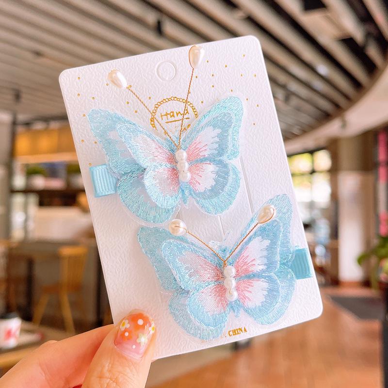Korean-Style Embroidered Bow Hair Clips for Girls