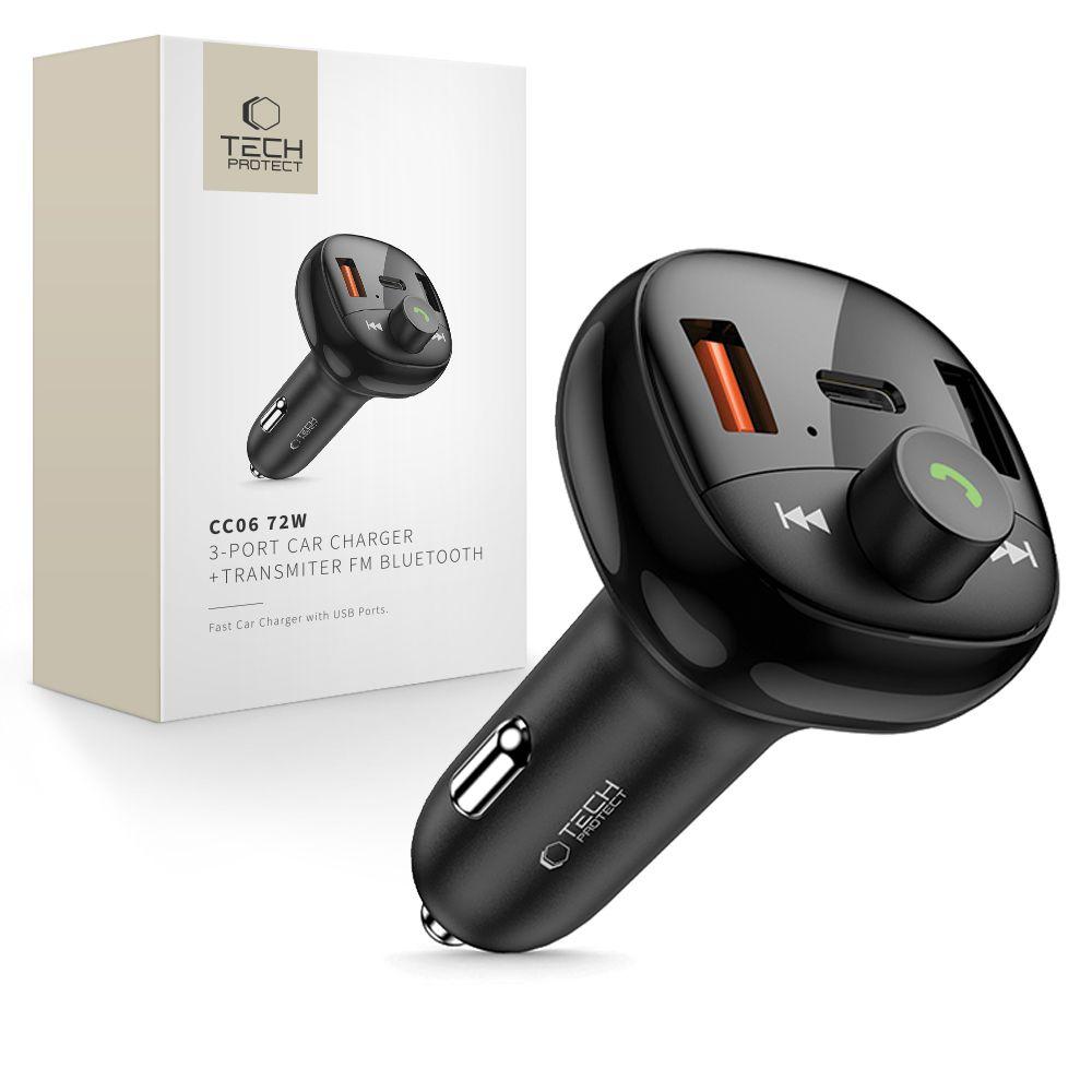 Tech-Protect CC06 3-port PD72W car charger with transmitter - black, Auto Adapter, Schwarz - Bild 4