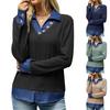 Women's Faux Two-Piece Denim Lapel Sweatshirt with Color Block and Button Front