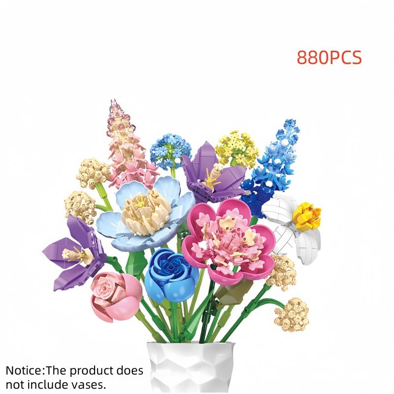 KNEW BUILT 3D Eternal Flower Bouquet Building Blocks Toy-DIY Anniversary Gift for GirlsHome DecorFestive GiftDesktop Ornament