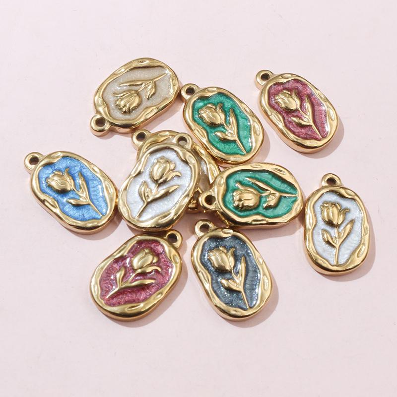 2pcs 20x12mm Stainless Steel Rose Flower Pendant Charms Enamel DIY Jewelry Making Accessories Findings for Necklace Earrings
