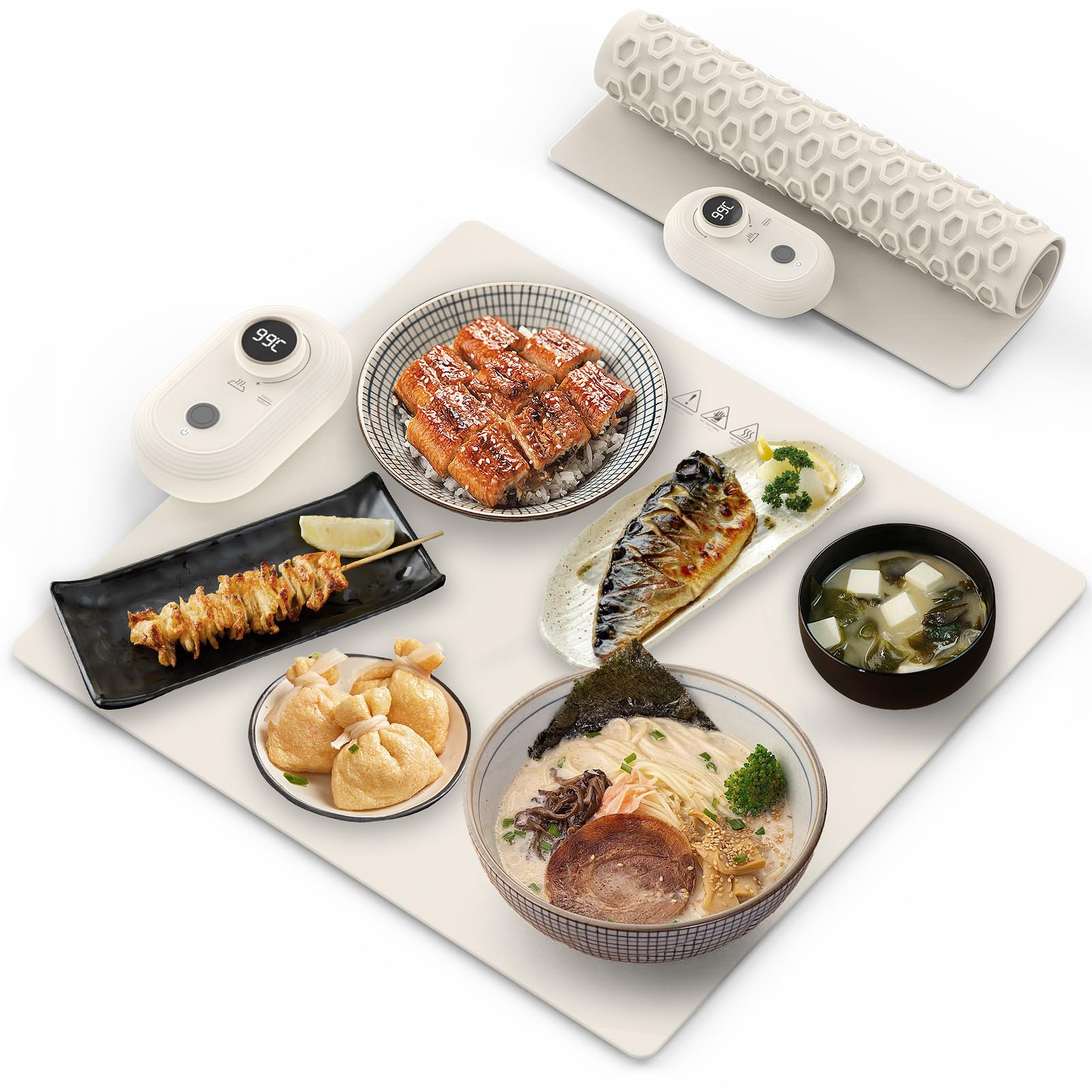 

SHASUKI Food Warming Hot Electric Heating Tray 13 Levels Temperature Adjustment Made of Food Grade Comes with Storage Easy to Clean Home Party Plate,