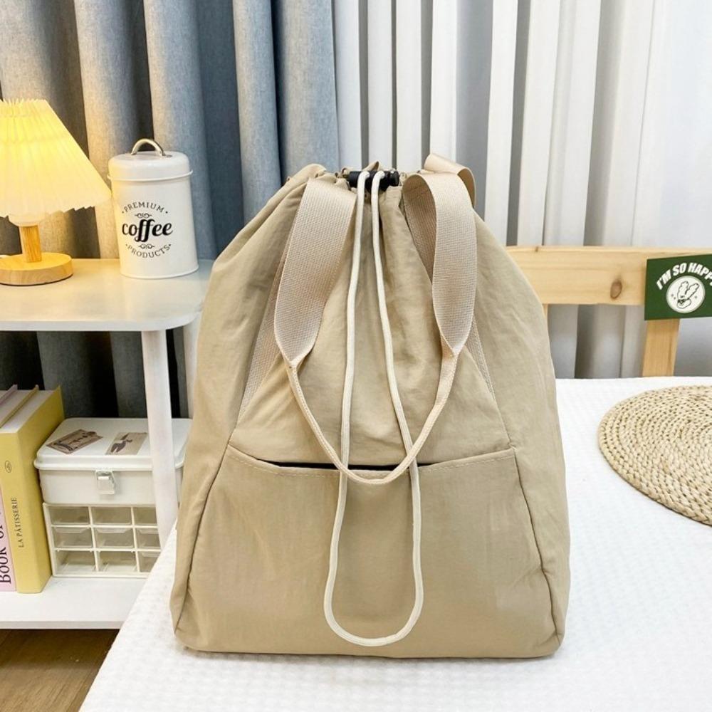Large Capacity Drawstring Shoulder Bag with Handle Sports Knapsack Nylon Backpack  School