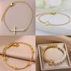 Crystal Cross Bracelets For Women Men Fashion Gold Color Stainless Steel Cross Bracelet Vintage Religion Aesthetic Jewelry Gift