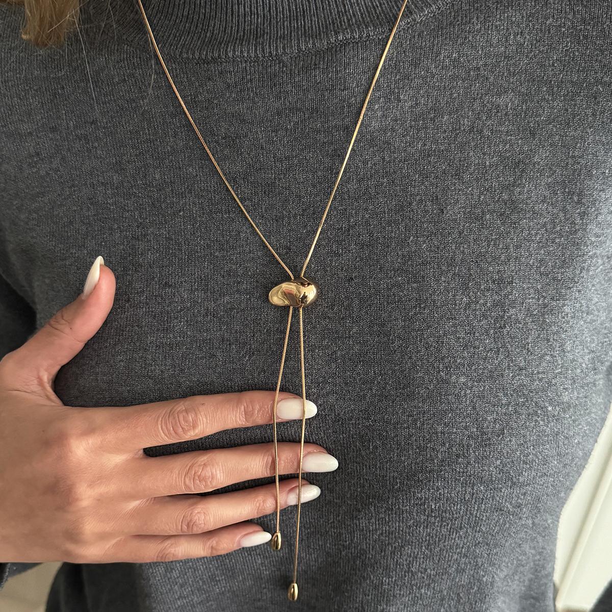 

SHIXIN Minimalist Adjustable Long Snake Bone Chain Necklace for Women Retro Geometric Baroque Pendant Sweater Chain Lady Jewelry
