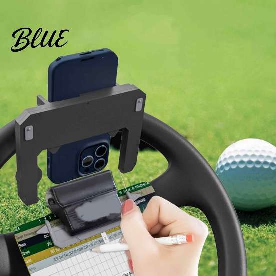 Universal Golf Cart Phone Mount Steering Wheel Holder with Pencil Slot Flip-Up Cell Holder Mount Accessories Gift for Men Women Golfer Non-slip