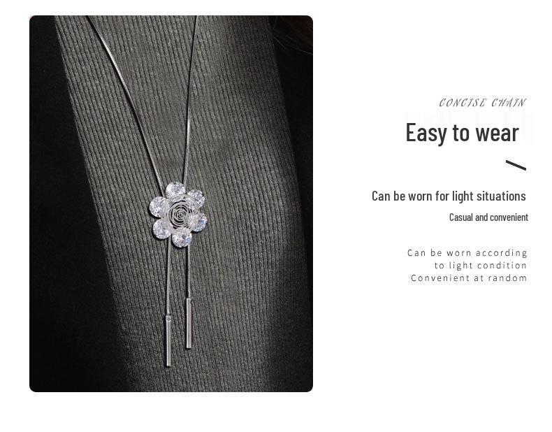 Versatile Crystal Flower Sweater Necklace - Japanese & Korean Fashion Jewelry Pendant