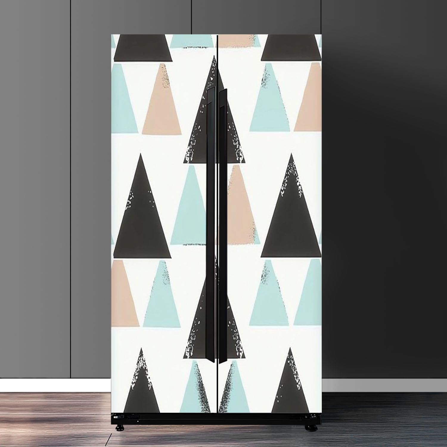 

Самоклеящаяся виниловая обертка для холодильника, набор, абстрактный геометрический бесшовный повторяющийся узор, черный, синий, современный, стильный, самоклеящаяся наклейка-мурал на дверь 32.3 x 78.7