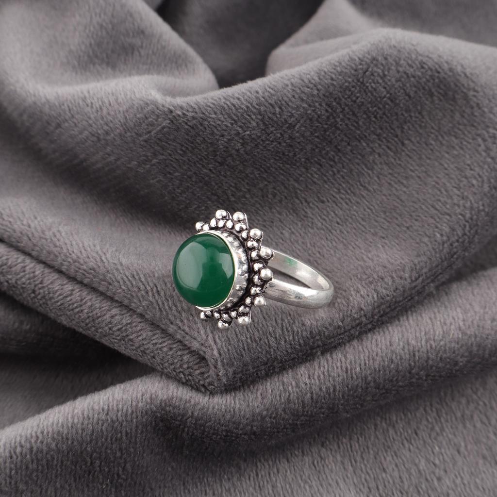 Green Onyx Cab 925 Solid Sterling Silver Ring, Handmade Gemstone Ring Jewelry, Designer Ring Boho Gift For Her