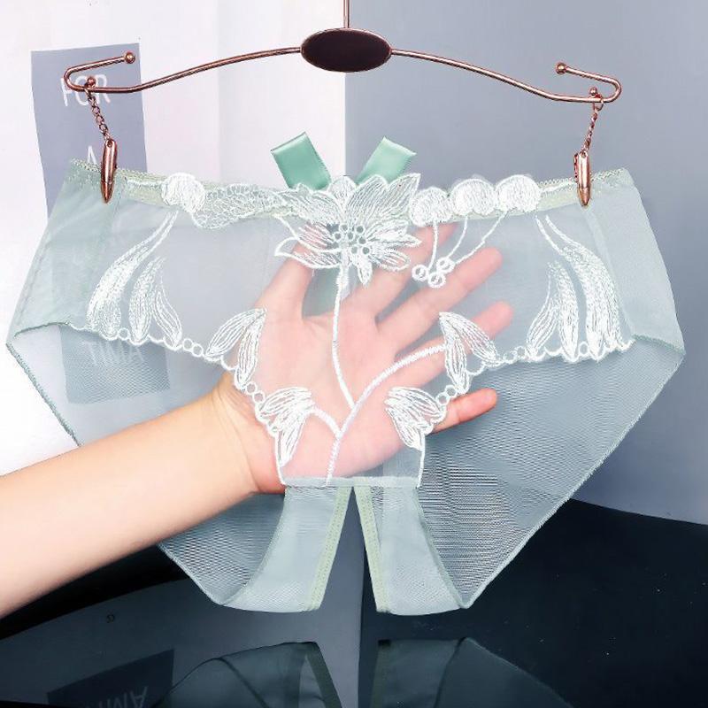 Women Sexy Panties Exotic Open Crotch Panty Thong Lingerie Female Briefs Lace Transparent Crotchless G String Underwear Intimate