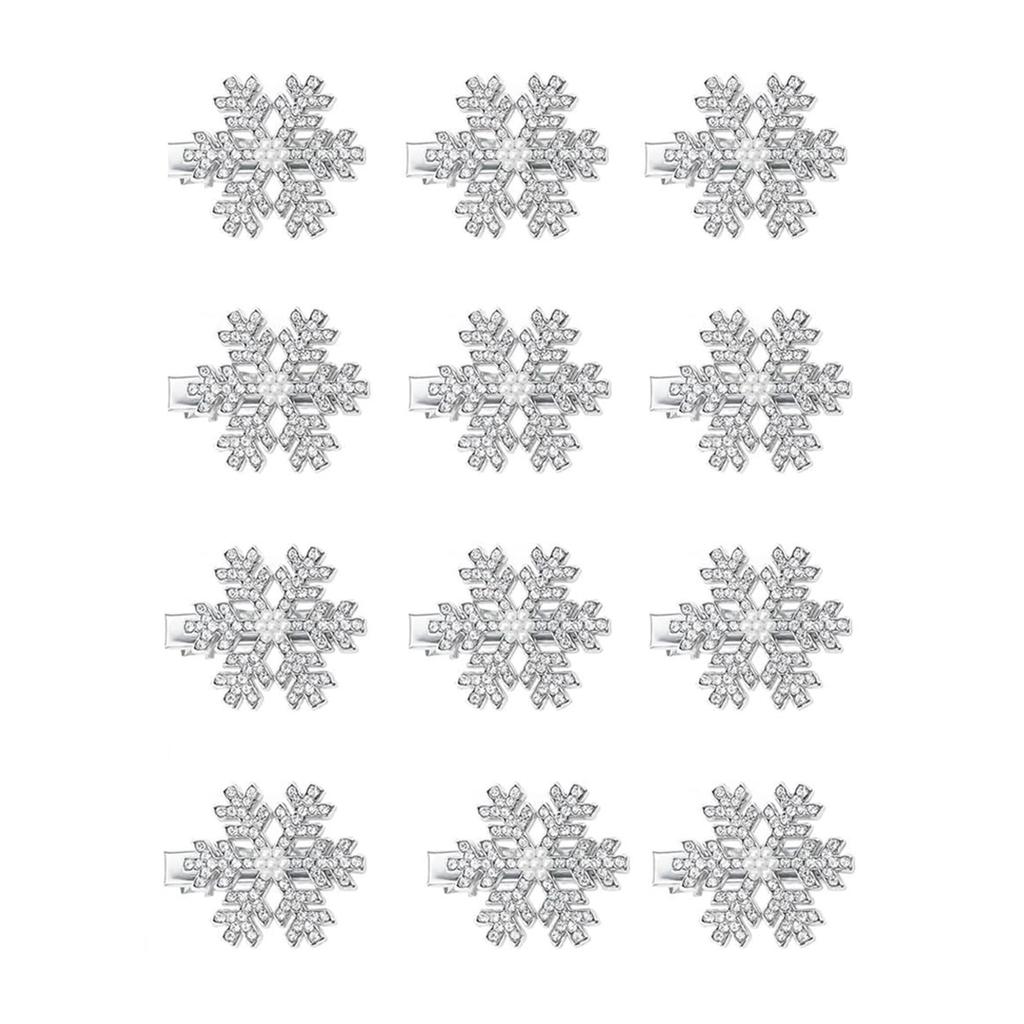 12pcs Snowflake Barrettes Clip Sparkly Rhinestone Hair Barrettes for Women Winter Holiday Hair Decoration