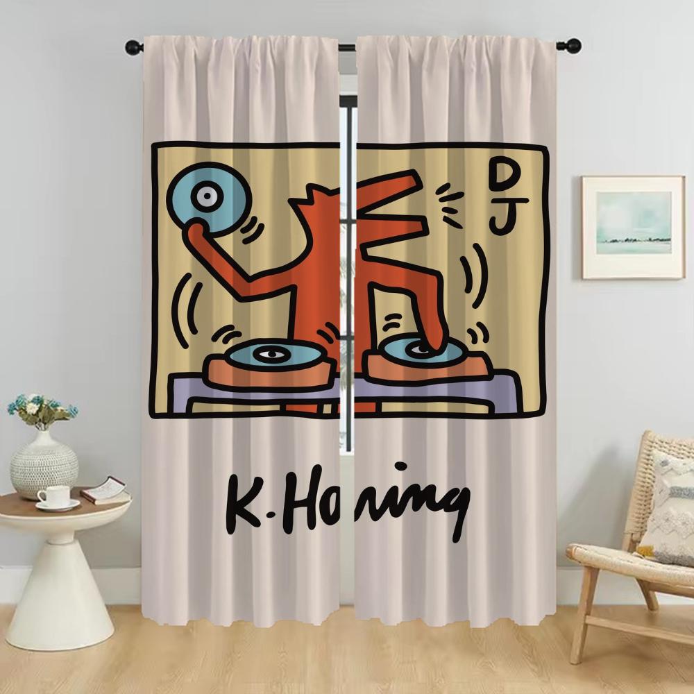 Závěsy Dětský pokoj Keith Harings Okenní závěs pro pokoj 2 panely Halloweenská dekorace Stínidla Dělící tylová záclona do ložnice obývacího pokoje