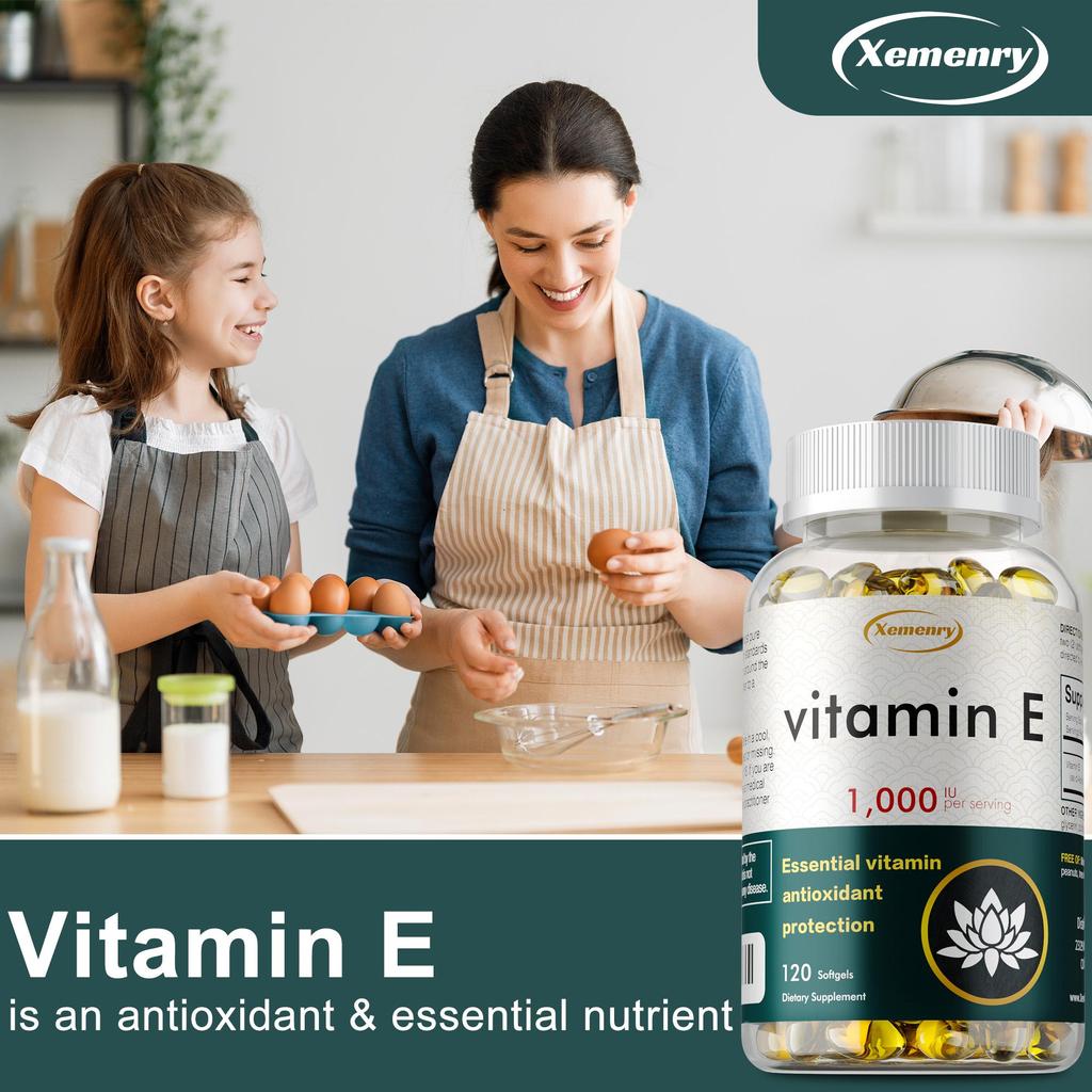 Kapsle s extraktem vitamínu E ve vysoké čistotě, zcela přírodní, bez lepku, 120 kapslí, vhodné pro dospělé.