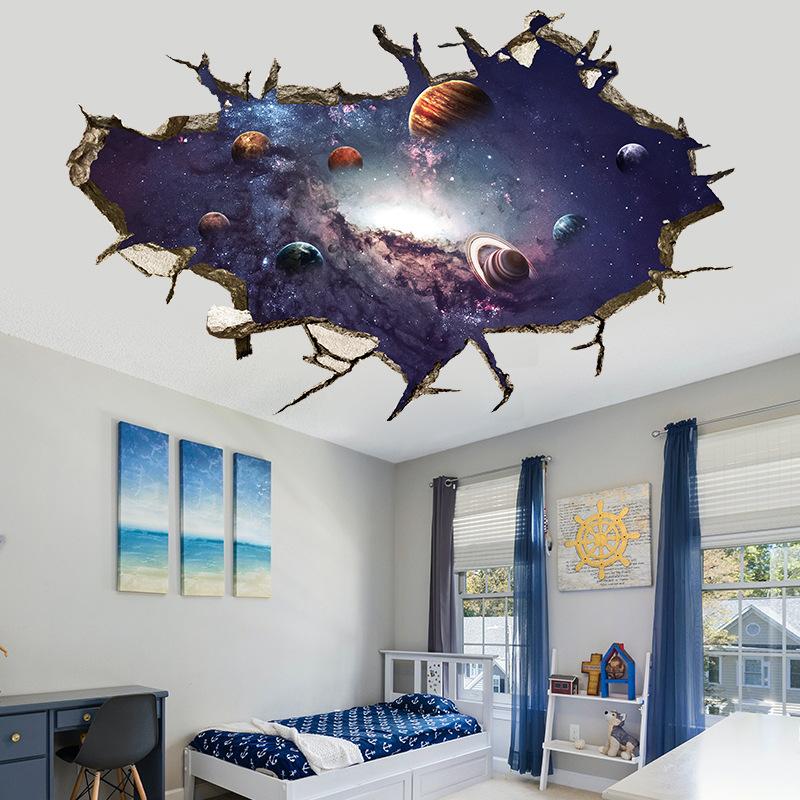 3D Self-adhesive Tearable Wall Starry Sky Universe Planet World Ceiling Living Room Decorative Wall Sticker