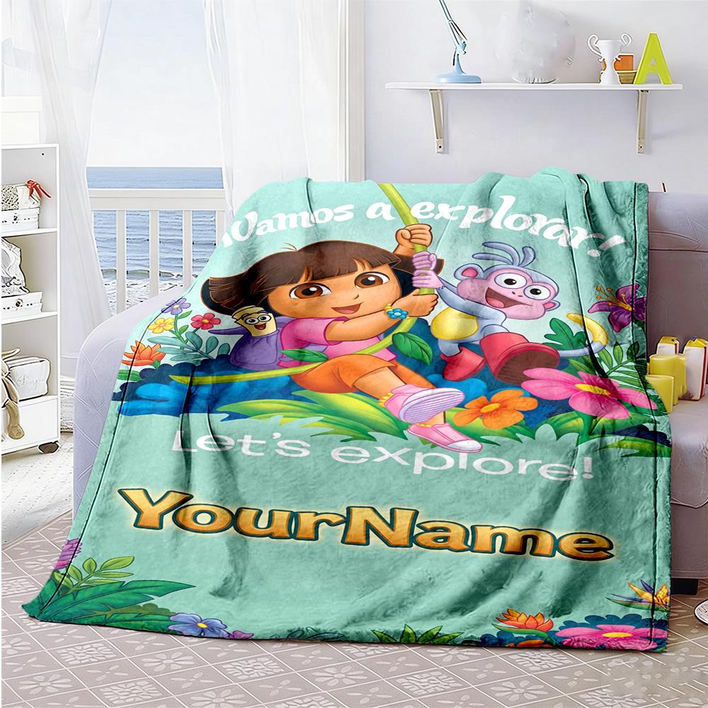 Dora Explorer Customize Your Name Blanket Multi-purpose Customizable Blanket Warmthful Decor for Chair Office Office Chair Bedding All-Season Use
