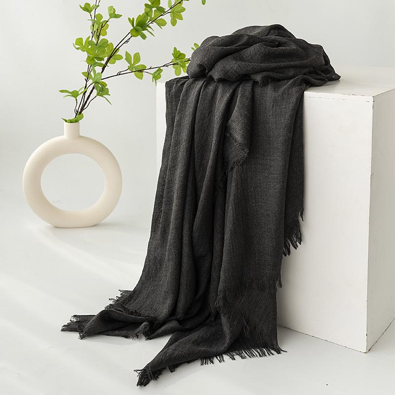 Spring & Summer Lightweight Sunscreen Shawl: Imitation Cotton-Linen, High-End Silk Gauze Scarf, Solid Color for Women