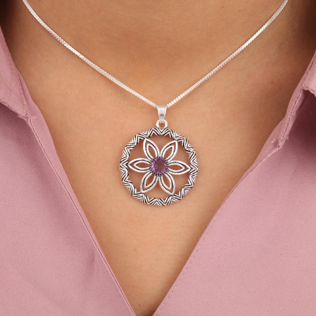 Amethyst Gemstone 925 Sterling Silver Jewelry Pendant 1.48" Mother's Day Gift CP-29-4