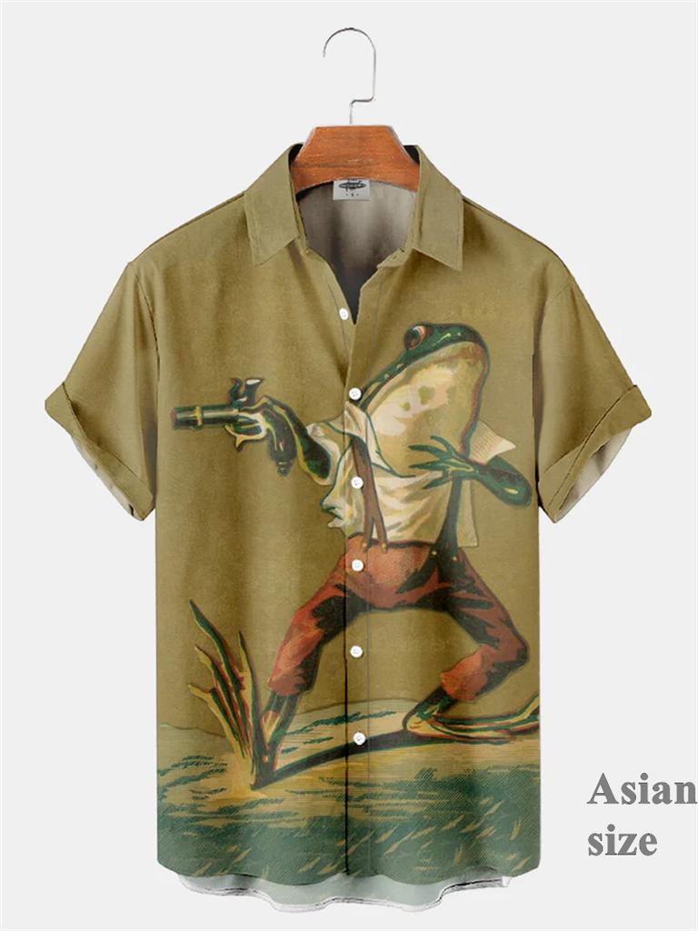 Funny Frog 3D Printed Graphic Men Streetwear Women Casual Fashion Short Sleeves Shirts Lapel Button Shirt New Unisex Clothing