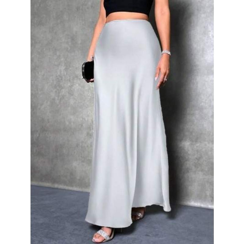 Fashion Elegant Loose Women Satin Skirts Spring and Summer New Simple Casual Office A-line Long Skirts Office Solid Color Women's Clothing