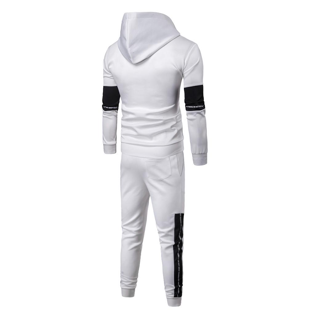 Men's  Winter Patchwork Sweatshirt Top Pants Sets Sport Suit Tracksuit