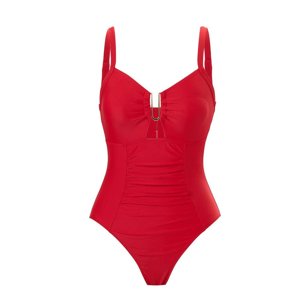 Zeriluna Deep V Metal buckle one-piece swimsuit Soft, silky, skin-friendly, breathable, and stylish swimsuit