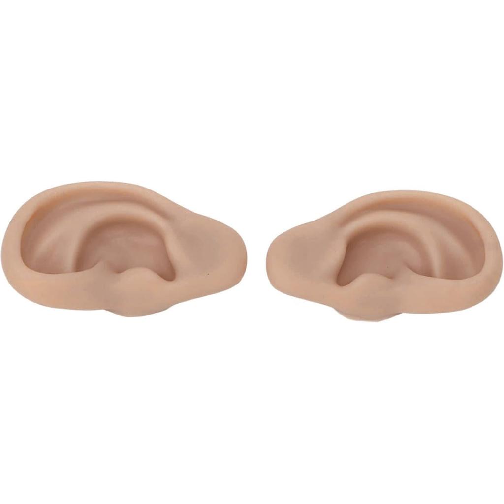 Silicone Ear Model, Flexible Left and Right Model for Ear Piercing, Silicone Body Parts, Silicone Ear Mould (Dark Skin Colour)