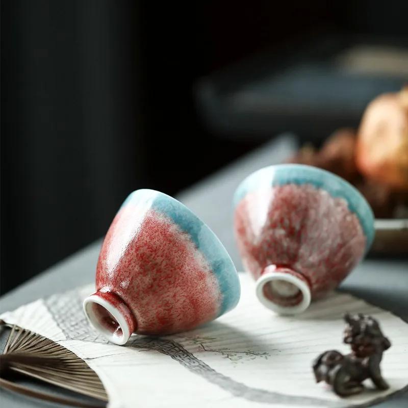 Rote Blaue Ofentransformation Meisterbecher Teedose Handgefertigt Keramik Persönlicher Becher