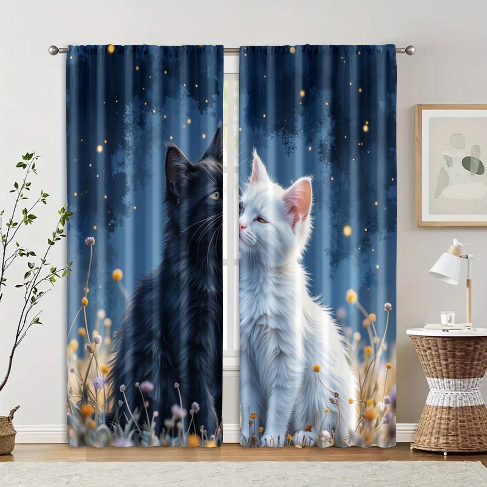 

2 pcs, filtering curtains (excluding rods, non-movable, without batteries) Adorable Cat Snuggles for use in bedrooms and living 29x65in(75x166cm)
