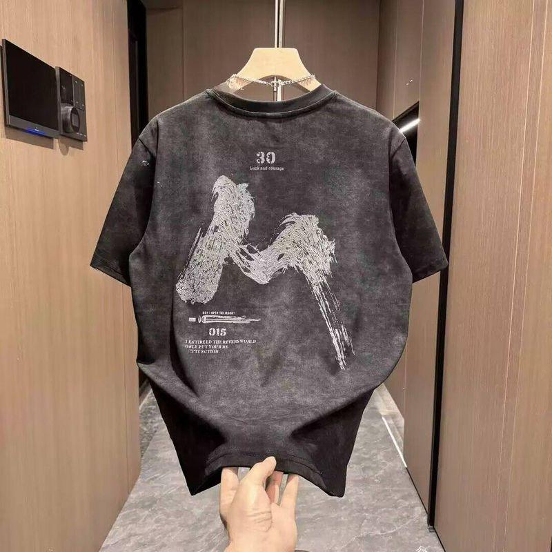 Foreign Trade Surplus American Retro Tie-Dye Short-Sleeve T-Shirt for Men, Summer Loose Casual Versatile Round-Neck Pure Cotton Top