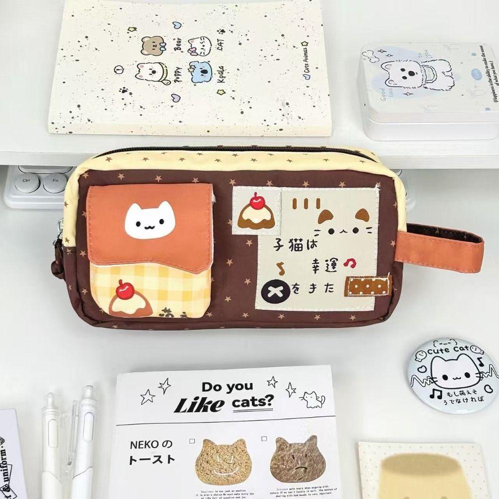 Zipper Pen Bag Pudding Kitten Pencil Pouch Korean Style Pencil Case  Gift