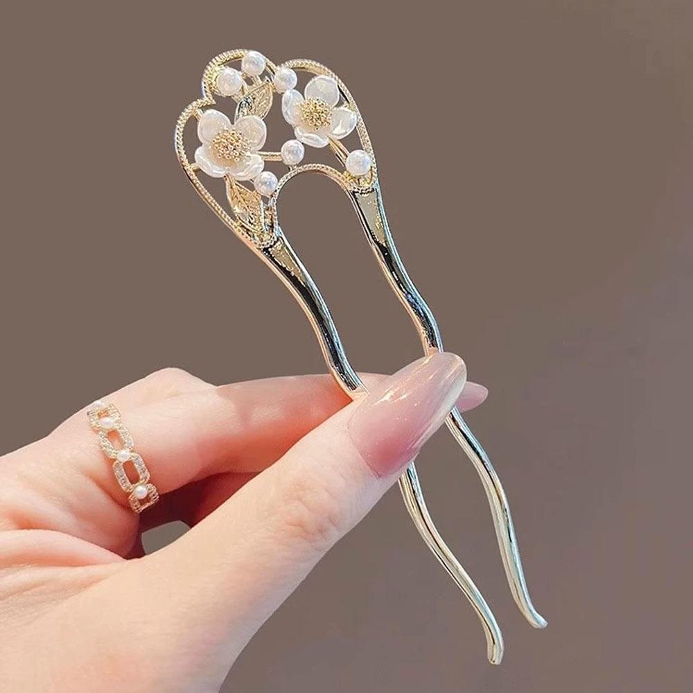 Elegant Flower Hairpin, New Chinese Modern Minimalist Plate Hairpin, 2025 New High-end U-shaped Hairpin.