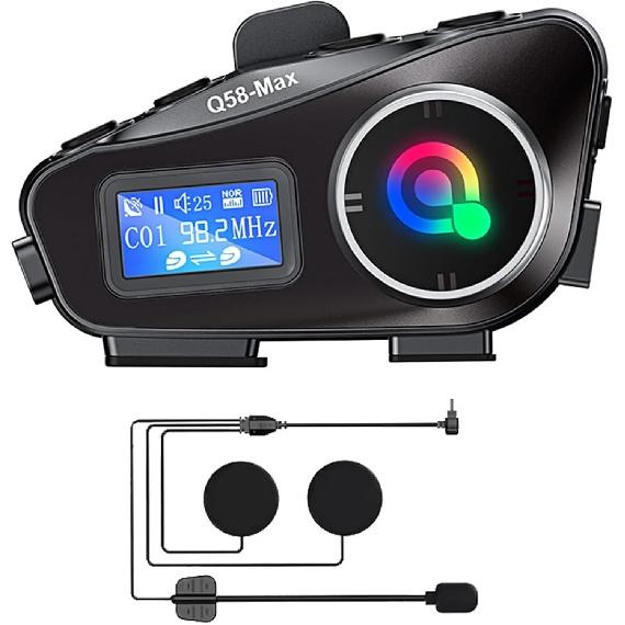 Motorcycle Helmet Intercom Bluetooth Headset,Helmet Intercom Headphones with LED Screen,Illumination,FM Radio,IP67 Waterproof,Voice