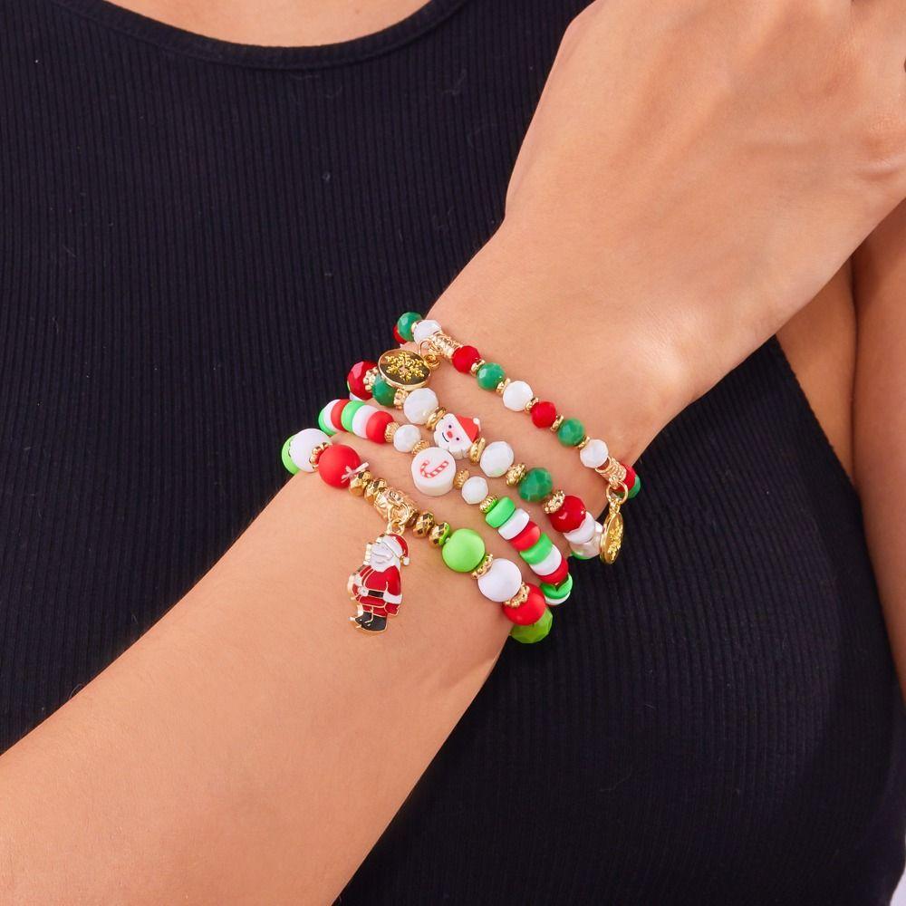 4pcs/set Cartoon Merry Christmas Hand Chain Christmas Tree Christmas Jewelry  Gift