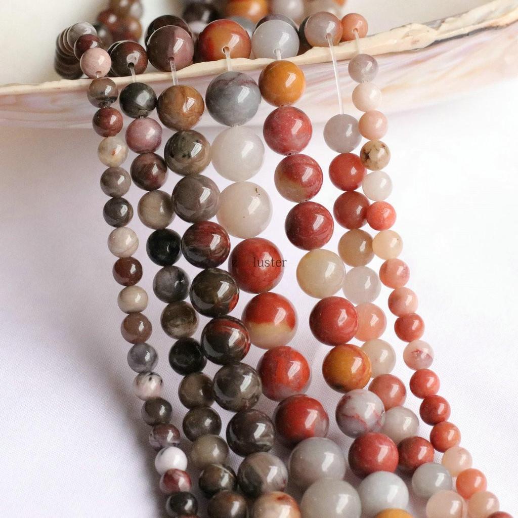 Tri-Color Petrified Wood Jade Beads (Round, 6-12mm) for DIY Jewelry Crafting