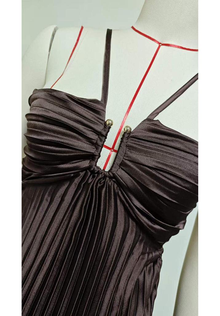 Europäisches/Amerikanisches Trägerloses Plissee-Neckholder-Kleid - Damen Sommer Einfarbig Ärmellos Strand Resort Kleidung