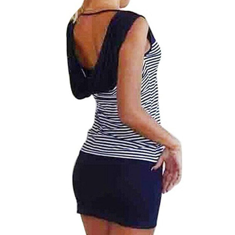 Vest Anchor Stripe Dress Sleeveless Tops Oneck Hooded Sexy Bodycon Mini Dresses