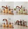 Tuqiu Luxury Rose Gold Bathroom Faucet Brass Jade Basin Faucet Widespread Sink Faucets 3 Hole Hot Cold Sink Faucet Water Tap