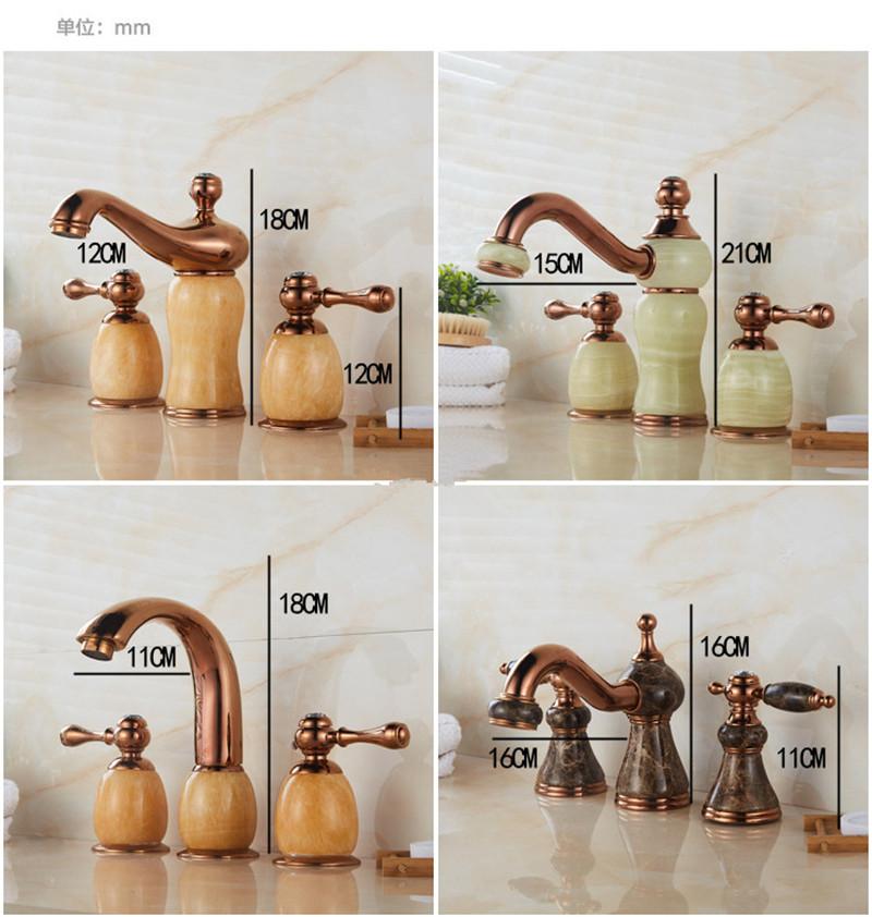 Tuqiu Luxury Rose Gold Bathroom Faucet Brass Jade Basin Faucet Widespread Sink Faucets 3 Hole Hot Cold Sink Faucet Water Tap