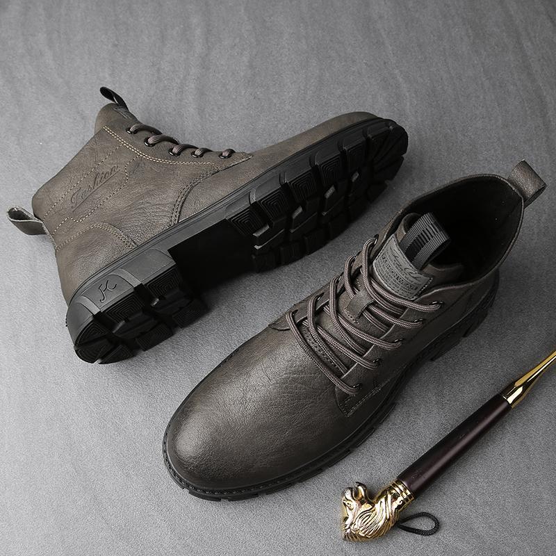 Fashion Luxury Leather Mens Boots 2025 Trend Lace-up Round Toe Boots High Quality Original Design Thick Bottom Comfortable Mens Shoes