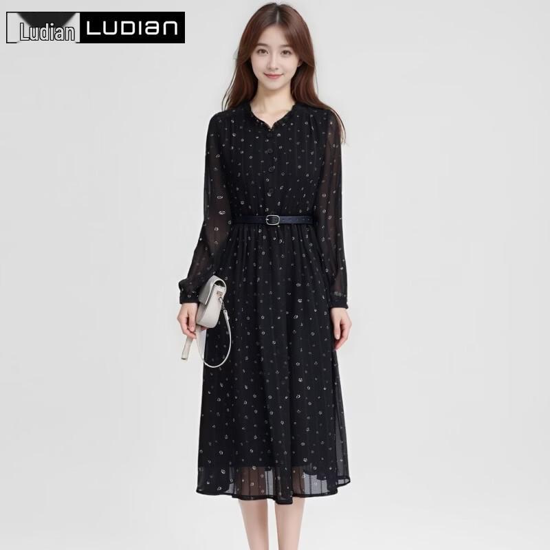 Ludian Women s Floral A-Line Long-Sleeve Dress L