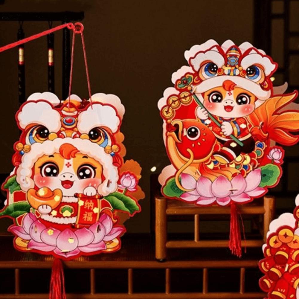 Cartoon Chinese New Year Lanterns Paper Traditional Spring Festival Lantern Handmade Blessing DIY Handheld Lantern