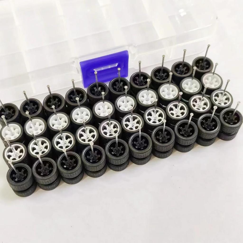 20Sets 1/64 Alloy Car Model Wheels TE37 Mini Wheel with Textured Tire Tyres Spare Parts Diameter 11mm